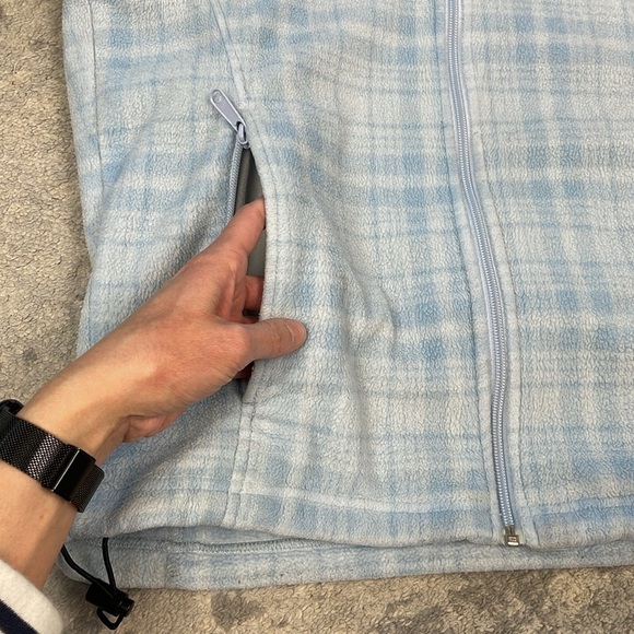 Columbia Fleece Full Zip Jacket Light Blue Plaid Zip Pockets Lounge Sz M - Picture 6 of 9